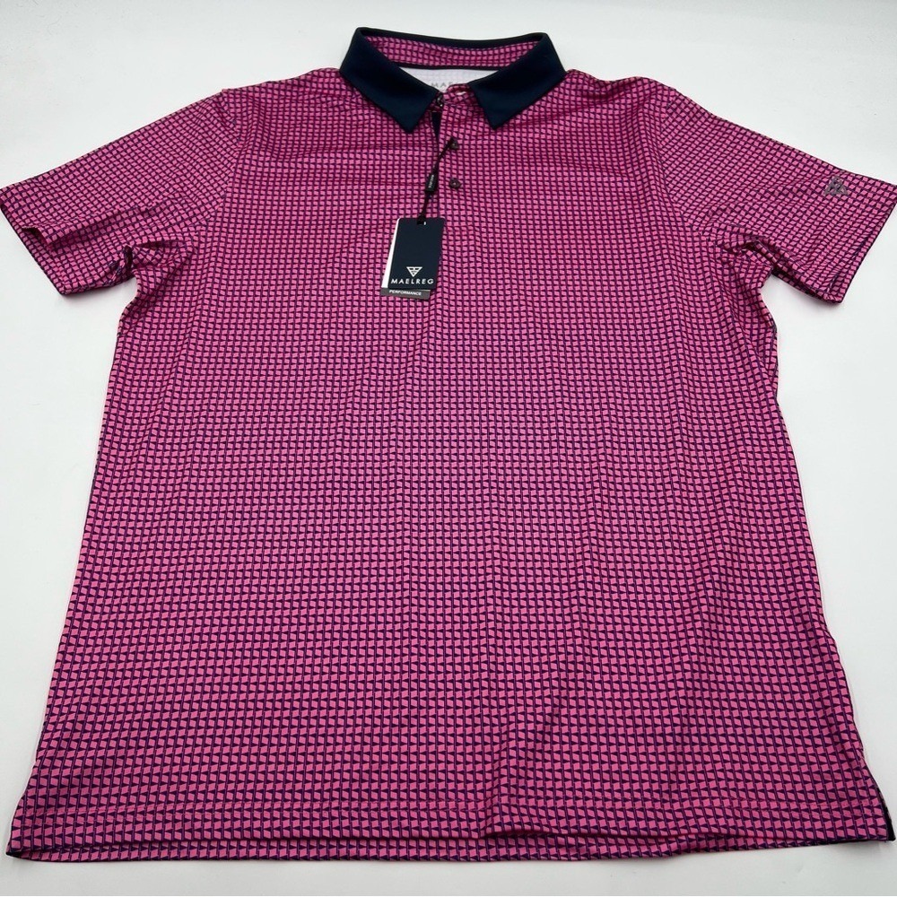 MAELREG Mens Performance Polo Shirt Sorbet Flagpole Pink Navy MGPS008 Large NWT‎